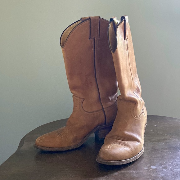 Justin Boots Shoes - Vintage Justin Ladies Leather Cowboy Boots Size 8 Made in USA